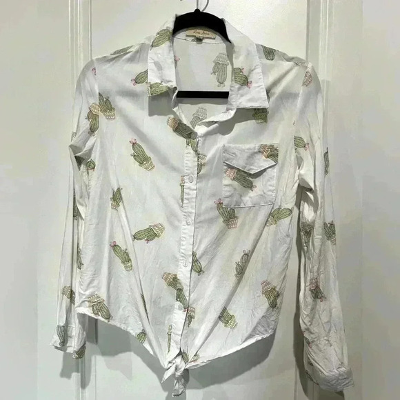 LOVE NOTES CACTUS PRINT BUTTON DOWN SHITT BLOUSE SIZE LG - Picture 1 of 4